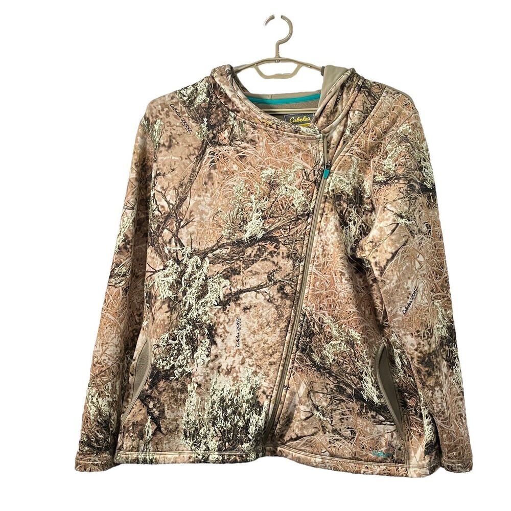 Cabela's Jacket Women Size 2X ZONZ Western Full Zip Camo Moto Style Hooded Tan